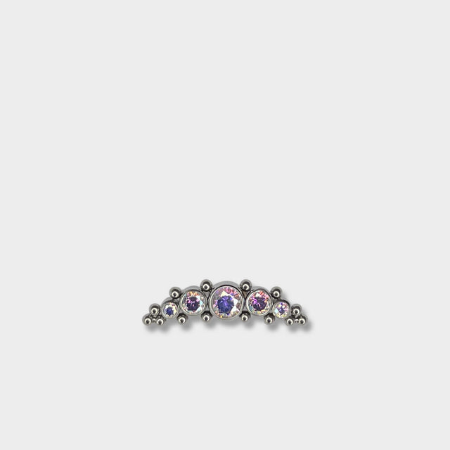 BEADED 5 GEM CRESCENT | AURORA BOREALIS CUBIC ZIRCONIA | ATTACHMENT | CARTILAGE PIERCING | HYPOALLERGENIC | TITANIUM