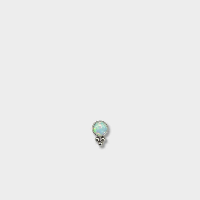 BEADED SINGLE OPAL | POLISHED SILVER | WHITE COBOCHON OPAL | ATTACHMENT | CARTILAGE PIERCING | HYPOALLERGENIC | TITANIUM