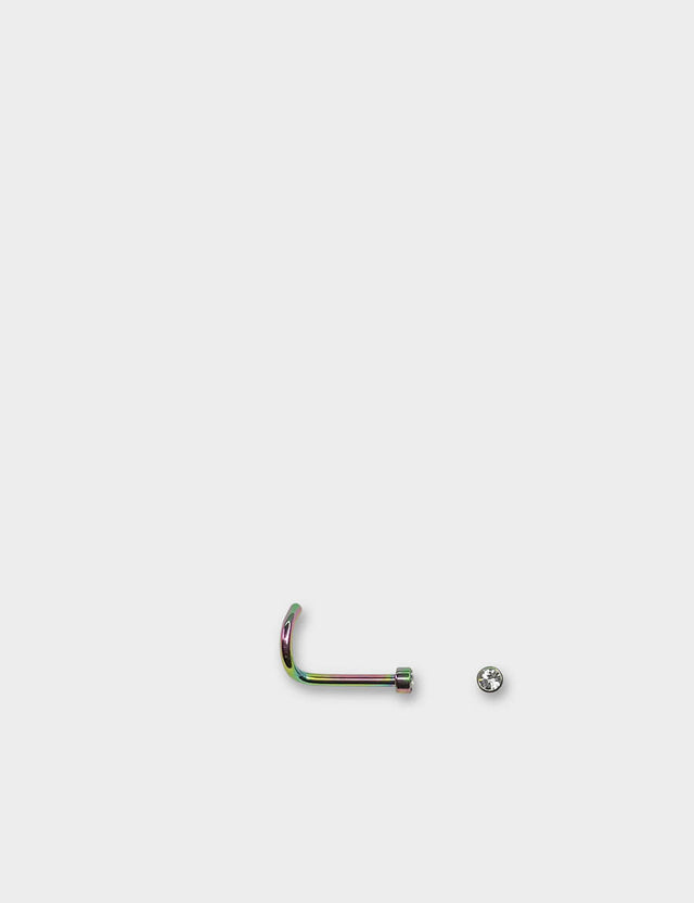 Rainbow Bezel Nose Stud Clear Titanium Screw