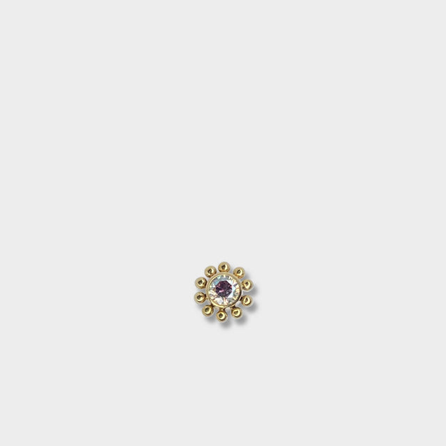 GOLD  AURORA BOREALIS CUBIC ZIRCONIA  BEADED SOLITAIRE  PIERCING ATTACHMENT  TITANIUM  HYPOALLERGENIC
