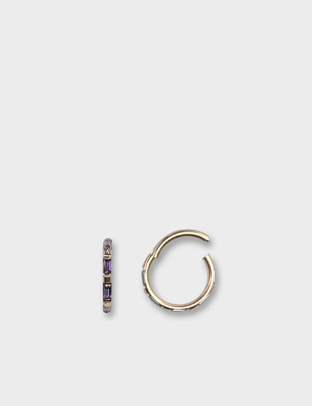 ROSE GOLD & AMETHYST CUBIC ZIRCONIA BAGUETTE CUT HINGED CLICKER RING 1.2X8MM (16g) TITANIUM HYPOALLERGENIC PIERCING UK