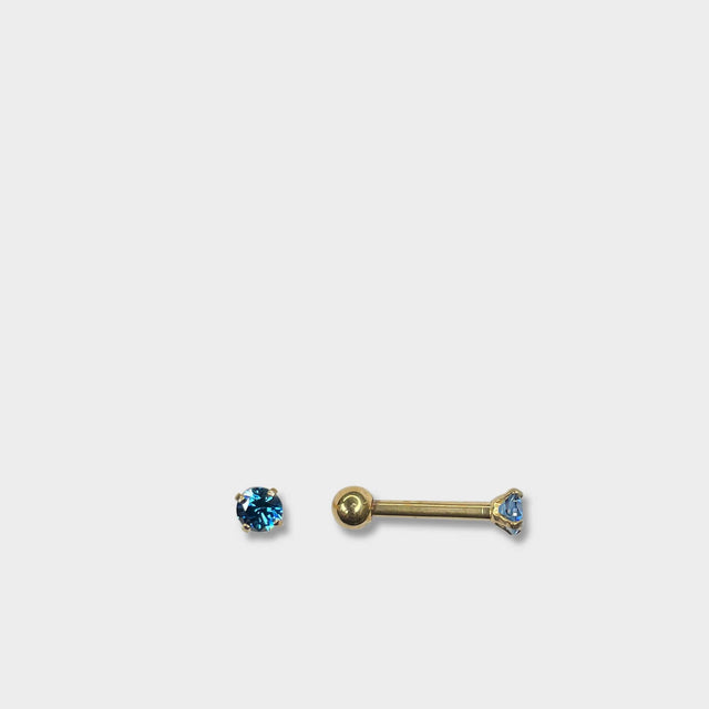 Yellow Gold Titanium Solitaire Barbell with Sapphire Blue Gem